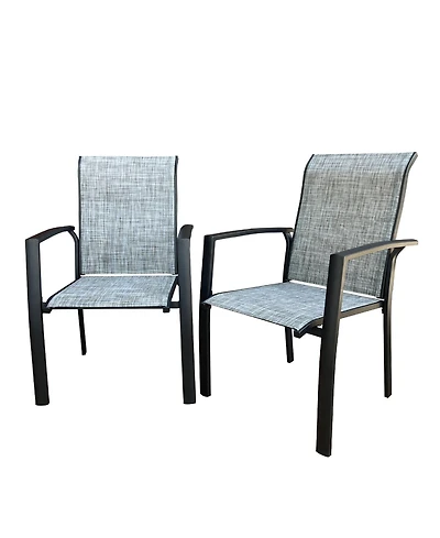 Mondawe 2-Piece Stackable Outdoor Dining Chairs, Metal Frame with E-Coating, Textilene All-Weather Patio Chairs