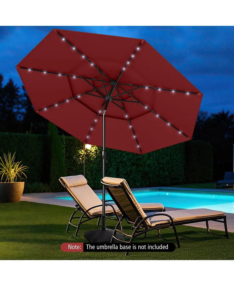 Sugift 10 Feet Solar Patio Umbrella with 32 Led Lights 3-Tier Vented Top
