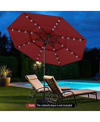 Sugift 10 Feet Solar Patio Umbrella with 32 Led Lights 3-Tier Vented Top