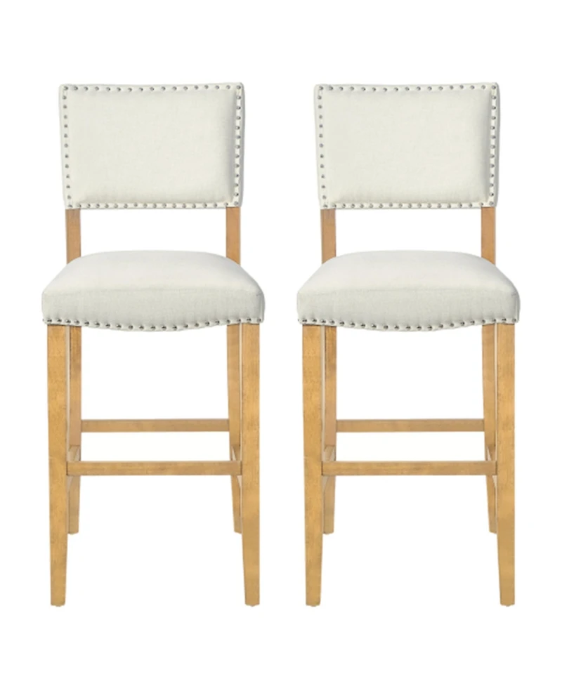 Rainsken Set of 2 Fabric Upholstered Wood Frame Counter Height Barstools with Rivet Decor