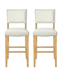 Rainsken Set of 2 Fabric Upholstered Wood Frame Counter Height Barstools with Rivet Decor