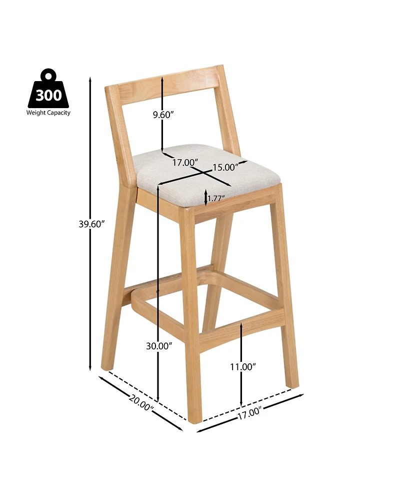 Rainsken Sturdy Rubberwood Structure with Soft Fabric Kitchen Bar Stools Set of 2