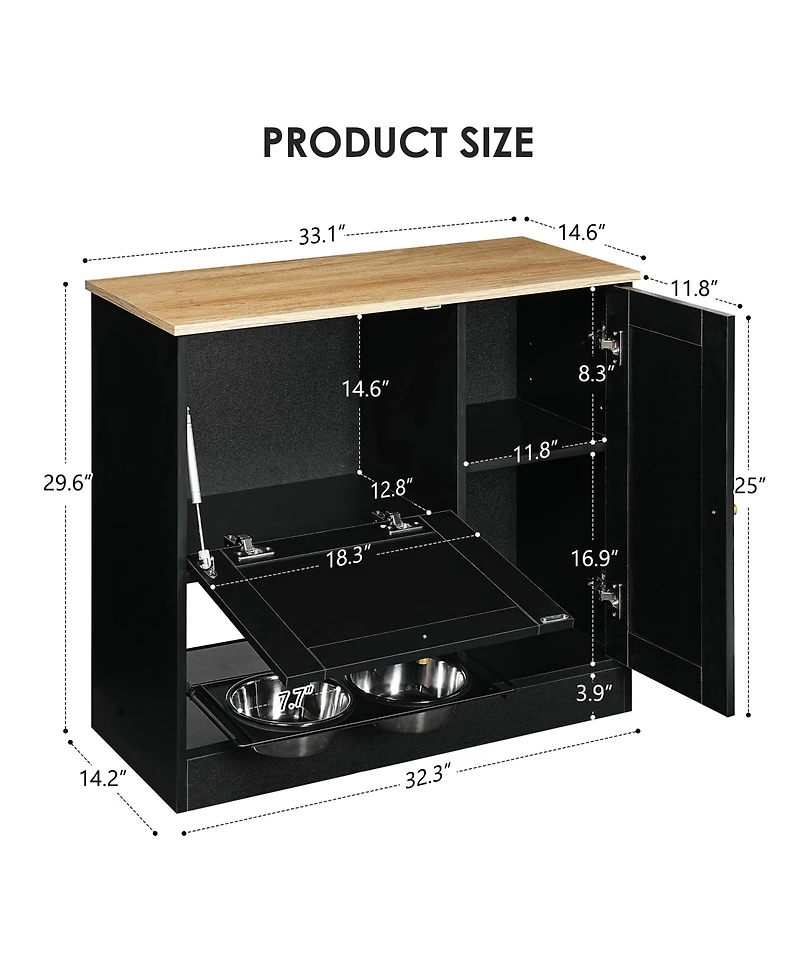Aostirmotor Pet Feeding Station with 2 Lockers and Elevated Dog Bowls, Side Hooks, Anti-Tipping, Hidden Storage