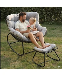 Mondawe Egg Rocking Chair & Ottoman Set with Cushions, All-Weather Wicker Lounge