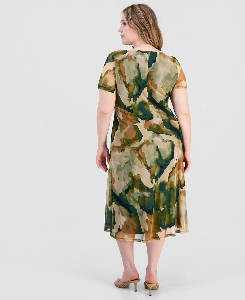 Connected Plus Printed Mesh Midi Dress