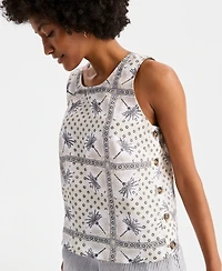 Charter Club Women's 100% Linen Pleated-Back Sleeveless Top, Macy's Exclusive