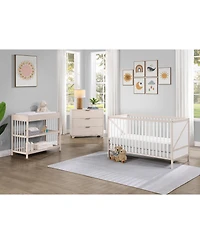 Flynama Washed 3in1 Convertible Crib Mid Century Modern Z Design Solid Wood Three Adjustable Mattress Heights for Baby Nursery