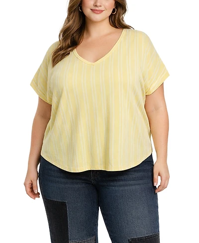 Coin 1804 Plus Vertical Stripe Rolled Sleeve Top