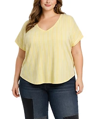Coin 1804 Plus Vertical Stripe Rolled Sleeve Top