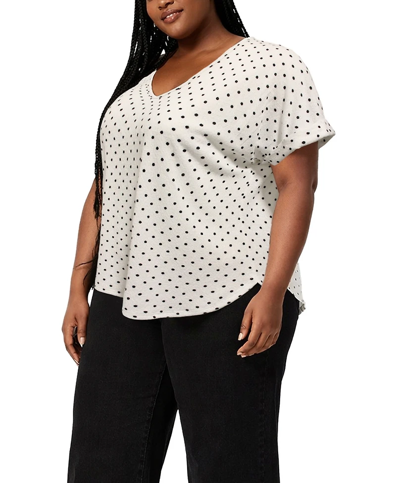 Coin 1804 Plus Polka Dot Bubble Crinkley Rolled Sleeve Top