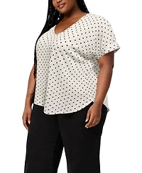 Coin 1804 Plus Polka Dot Bubble Crinkley Rolled Sleeve Top