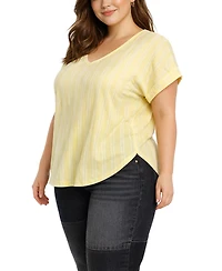 Coin 1804 Plus Vertical Stripe Rolled Sleeve Top