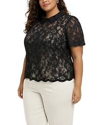 Coin 1804 Plus Scallop Edge Lace Collar Short-Sleeve Top