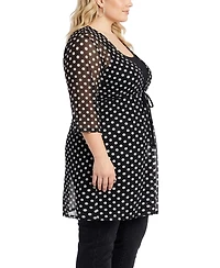Coin 1804 Plus Polka Dot Mesh Tie-Front Coverup Top
