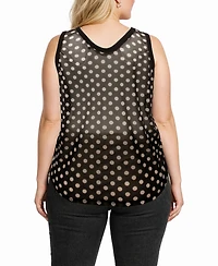 Coin 1804 Plus Polka Dot Mesh Double Tank Top