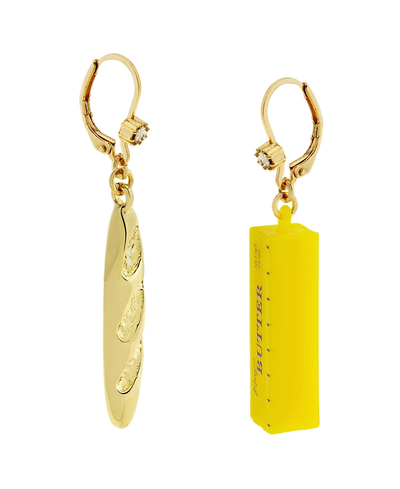 Betsey Johnson Faux Stone Girl Dinner Baguette Butter Drop Earrings