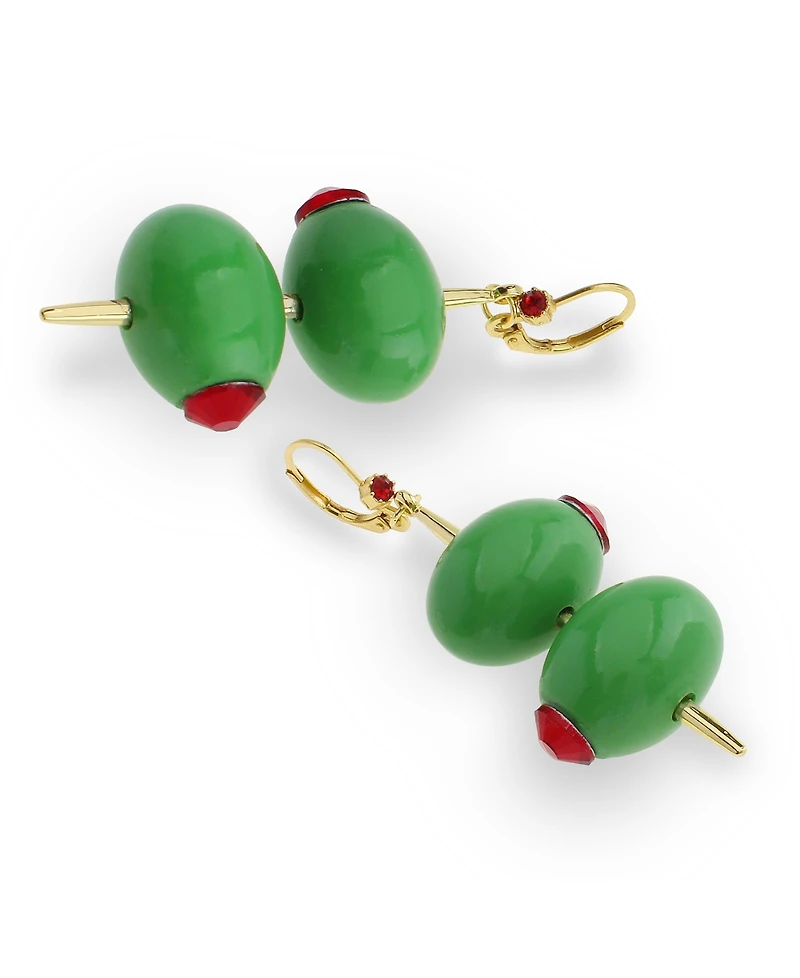 Betsey Johnson Faux Stone Girl Dinner Olive Drop Earrings