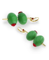 Betsey Johnson Faux Stone Girl Dinner Olive Drop Earrings