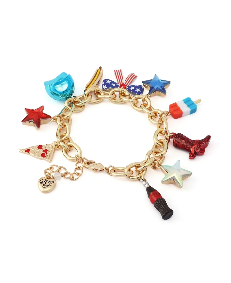 Betsey Johnson Faux Stone Americana Mixed Charm Bracelet