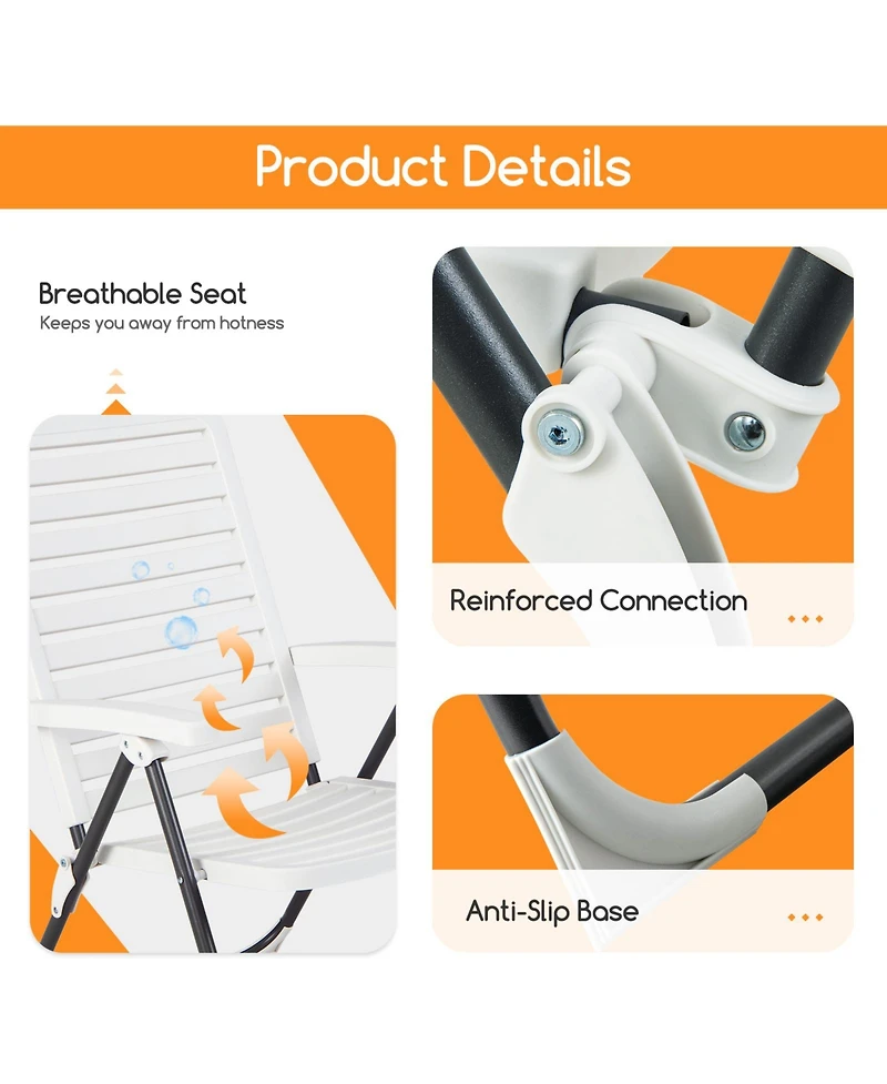 Gymax Set of 2 Outdoor Pp Folding Chair Adjustable Reclining 7-Level All-Weather Patio