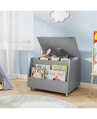 Gouun Wooden Mobile Toy Storage Organizer with Bookshelf and Lockable Wheels