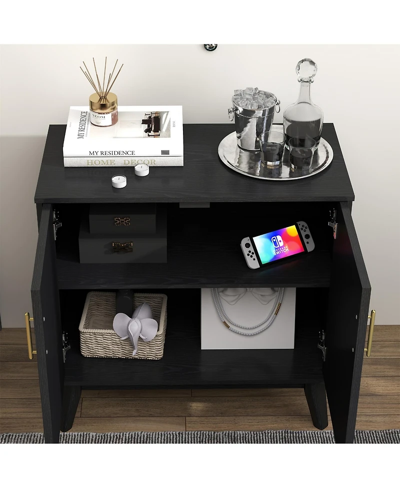 Clihome Modern Fluted Sideboard Cabinet with Adjustable Shelves & Solid Wood Legs, Buffet Storage