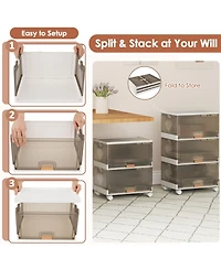 Gouun 3-Cube Collapsible Stackable Storage Bins with Detachable Wheels