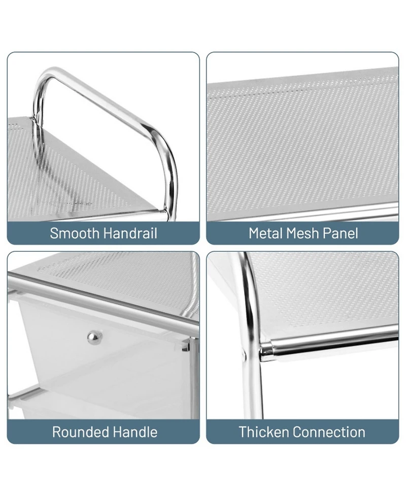 Gouun 4-Drawer Rolling Storage Cart with 2-Tier Open Shelves