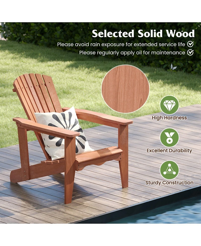 Sugift Solid Wood Adirondack Chair with High Backrest and Wide Armrests