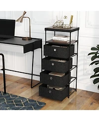 Gouun Dresser with 3/4 Drawers Fabric Storage Tower with Wood Top and Metal Frame