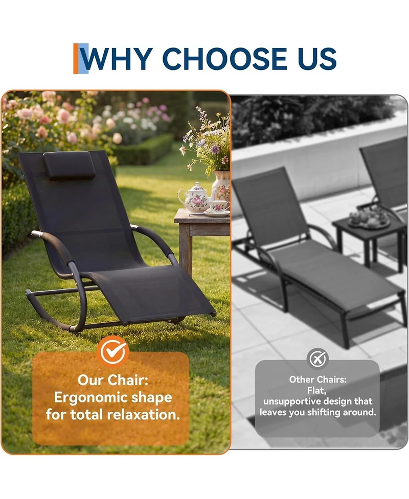 gaomon Outdoor Lounge Chair, Adjustable Patio Chaise Lounge with Pillow 2 Pcs,All-Weather Steel Frame and Breathable Mesh,Pool Lounge Chairs for Patio