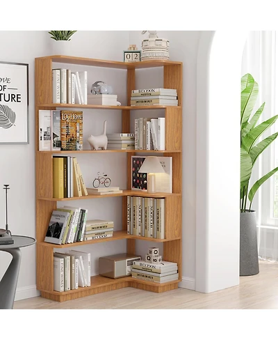 Streamdale Furniture 90cm Freestanding Corner Bookshelf with Anti-Tip Device