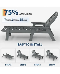 Homfan Durable Hdpe Folding Chaise Lounge 2-Pack - 5 Position Adjustable with Cup Holder and Wheels - Weather-Resistant for Deck, Poolside, Garden