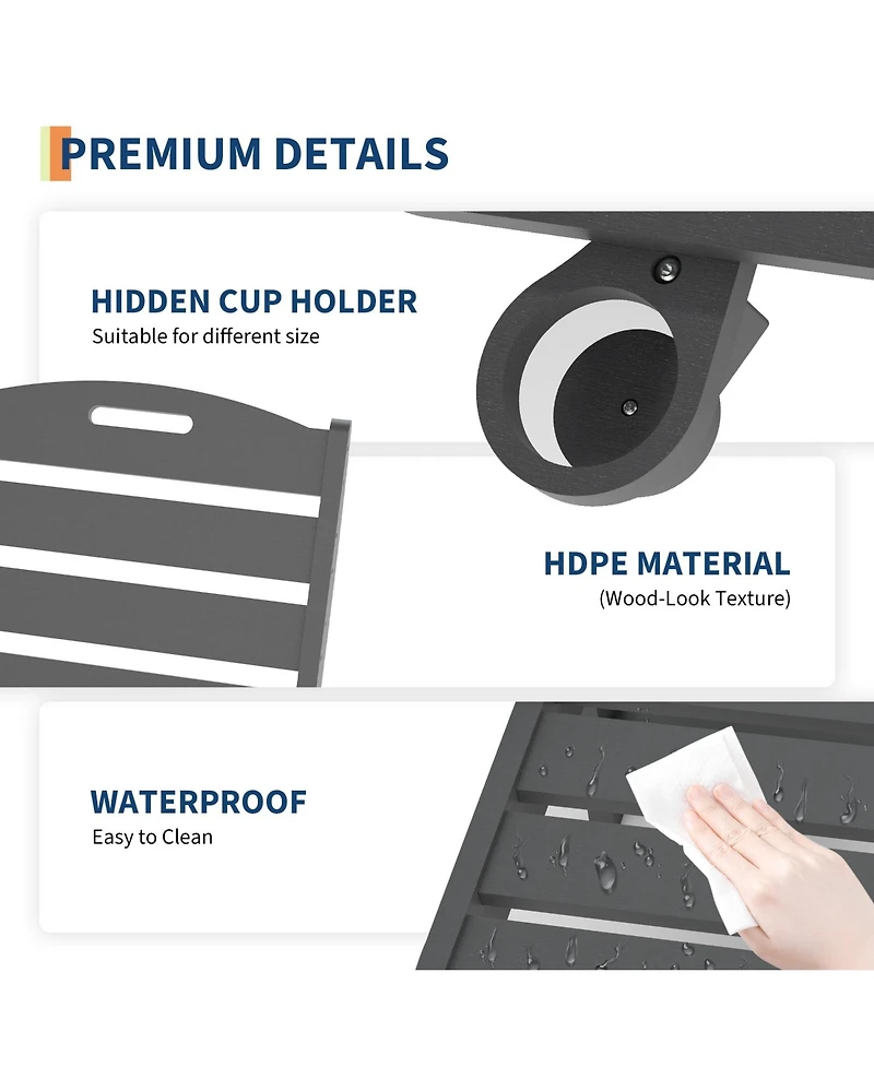 Homfan Durable Hdpe Folding Chaise Lounge 2-Pack - 5 Position Adjustable with Cup Holder and Wheels - Weather-Resistant for Deck, Poolside, Garden