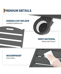 Homfan Durable Hdpe Folding Chaise Lounge 2-Pack - 5 Position Adjustable with Cup Holder and Wheels - Weather-Resistant for Deck, Poolside, Garden