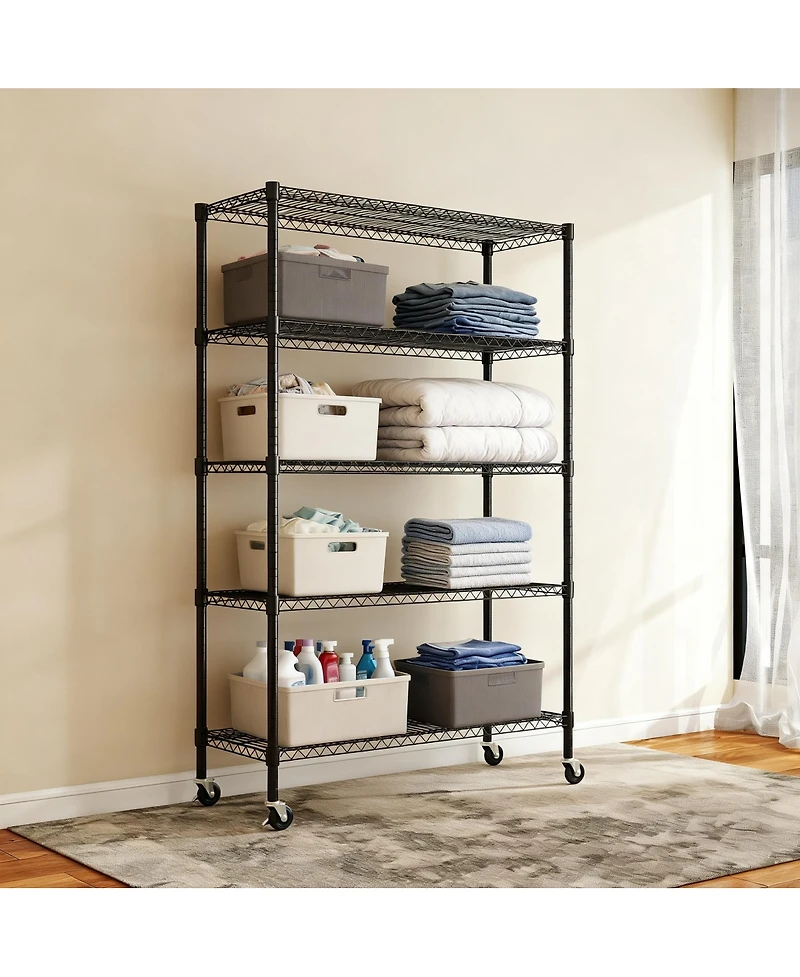 Streamdale Furniture Heavy Duty 5 Tier Wire Shelving Unit with Wheels and Feet