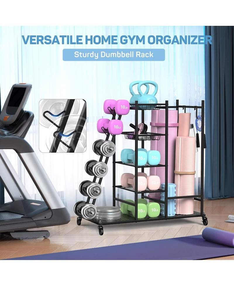 Mythinglogic Home Gym Storage with Lockable Wheels for Dumbbells Yoga Mat