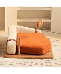 6thdruple Modern Chenille Pet House Bed with Wood Frame and Hanging Toy for Cats and Dogs