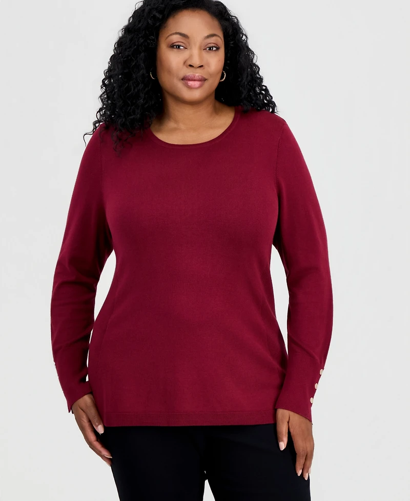 Jm Collection Plus Crewneck Long-Sleeve Sweater, Macy's Exclusive
