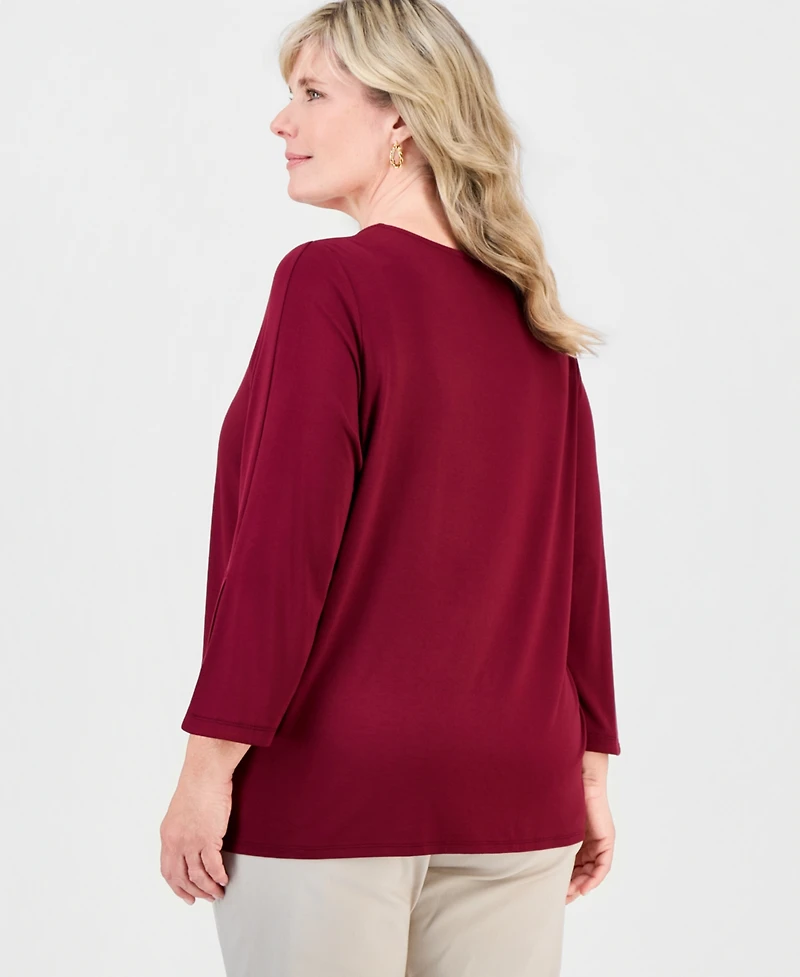Jm Collection Plus Scoop-Neck 3/4-Sleeve Top, Macy's Exclusive