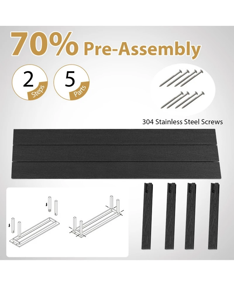 Sugift 55in Hdpe Outdoor Bench for 2-3 People Weatherproof Backless Patio Garden Bench