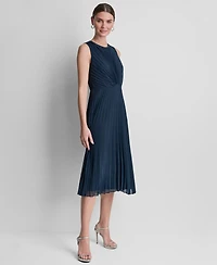 Dkny Women's Pleated Jewel Neck Dress