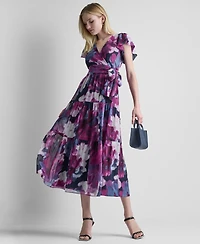 Dkny Women's Ruffled V-Neck Tie-Waist Dress