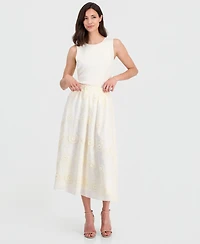 T Tahari Women's Pull-On Floral-Embroidered Midi Skirt