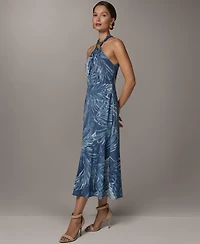 Donna Karan New York Women's Halter Chiffon A-Line Sleeveless Midi Dress