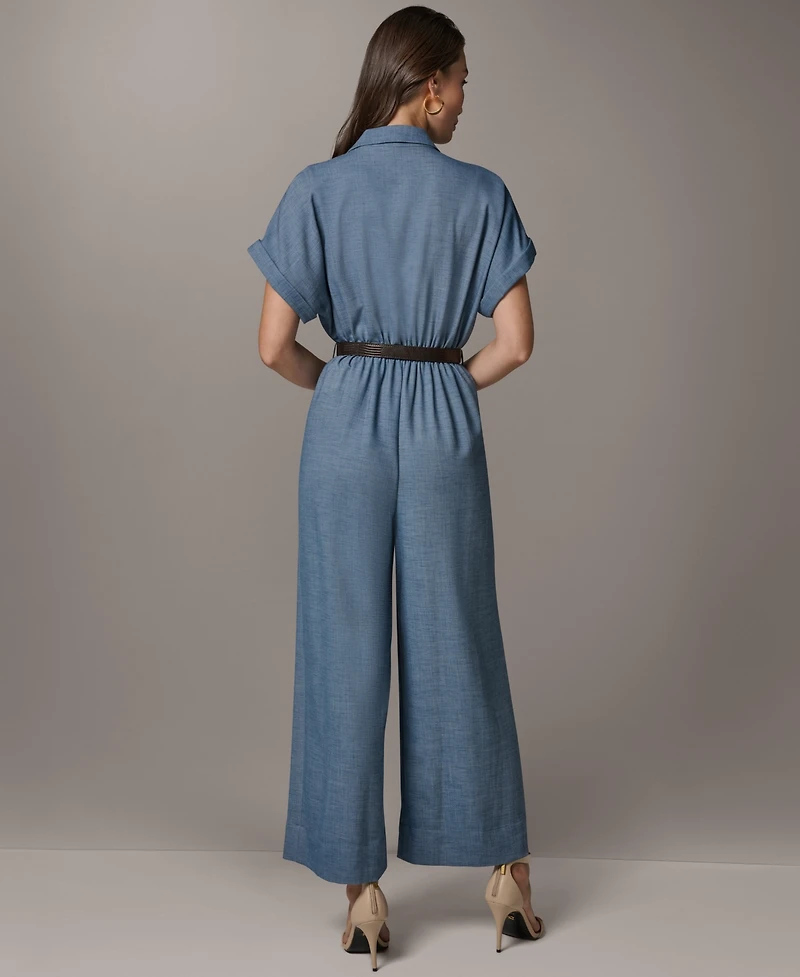 Donna Karan New York Women's Collared V-Neck Short-Sleeve Jumpsuit