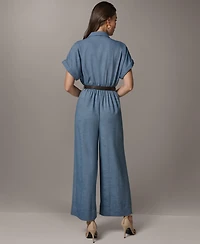 Donna Karan New York Women's Collared V-Neck Short-Sleeve Jumpsuit