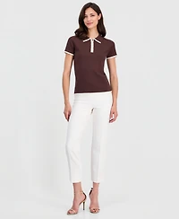 T Tahari Women's Polo-Collar Short-Sleeve Top