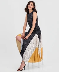 T Tahari Women's Printed Split-Neck Sleeveless Dress