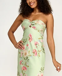 B Darlin Juniors' Floral Print Strapless Gown